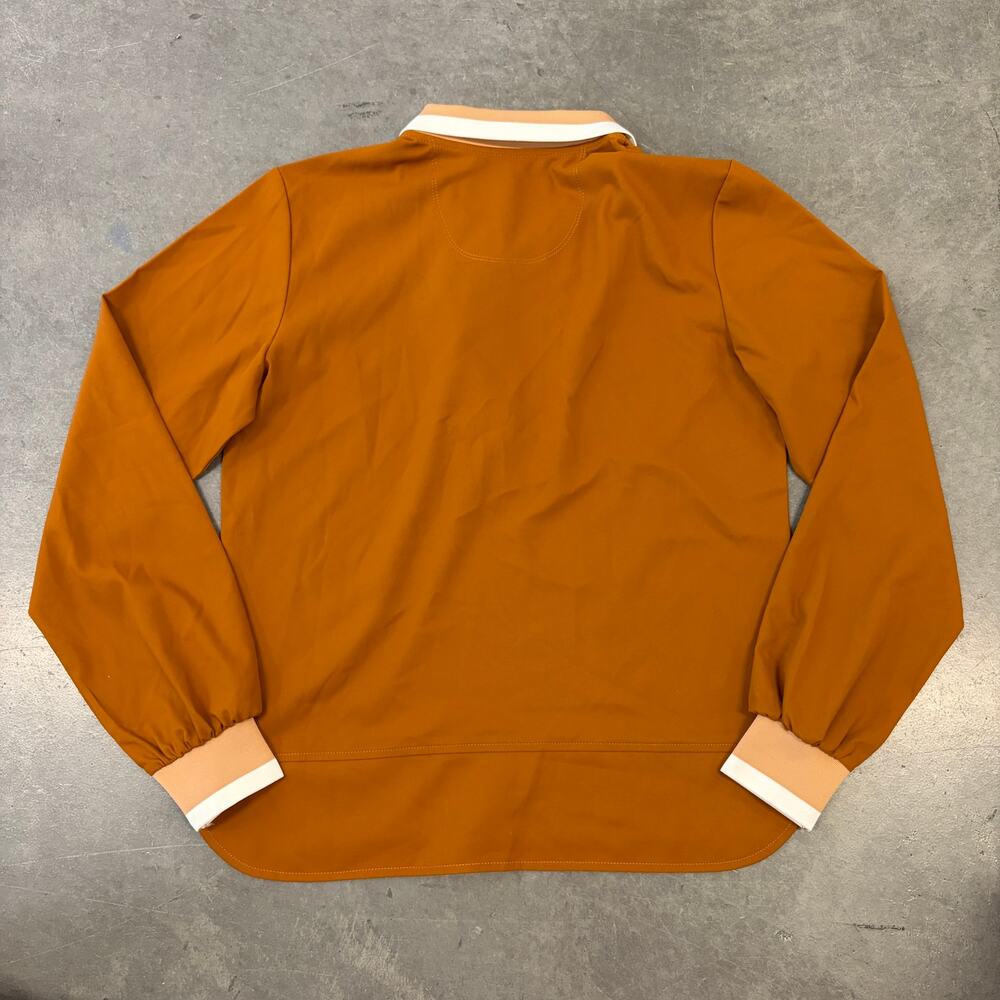 A. Putnam Long Sleeve Polo Golf Business Terra Orange Rust Stripe Trim Top Small - Picture 2 of 5